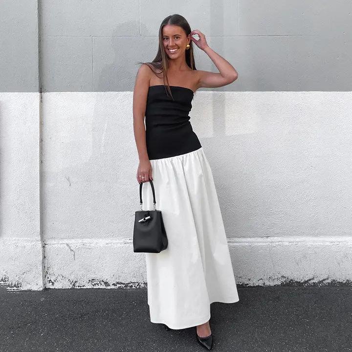 Color Contrast Patchwork Tube Top Dress - Dlivs